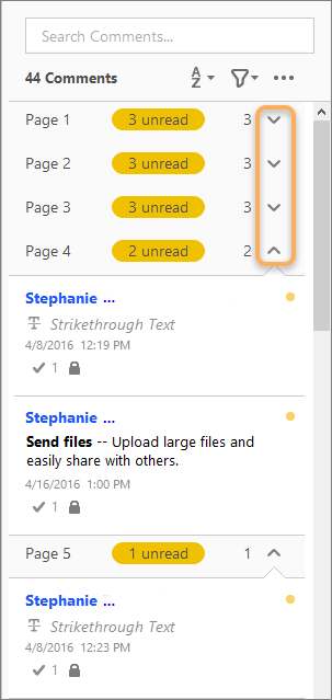 Page-based organization of comments Page-based organization of comments